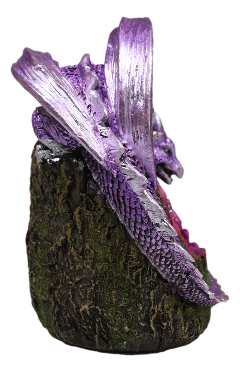 Fantasy Purple Moon Crater Dragon On Faux Geode Crystal Cove LED Light Figurine