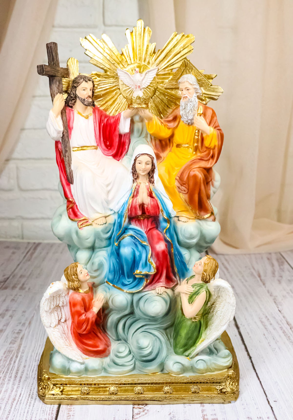 Catholic Holy Trinity Father Son and Holy Spirit with Mary and Angels Figurine