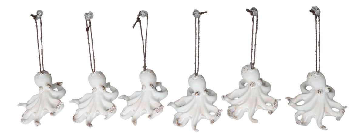 Set Of 6 Antique White Octopus Ocean Marine Wall Hanging Decor Tree Ornaments