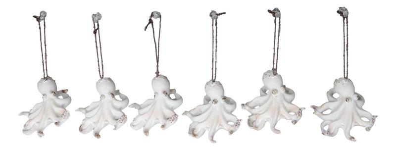 Set Of 6 Antique White Octopus Ocean Marine Wall Hanging Decor Tree Ornaments