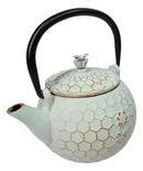 Mint Green Rustic Honeycomb With Bee Petite Cast Iron Teapot 10oz Tea Pot