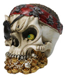 Pirate Skull Treasure With Bandana Eyepatch Gold Coins & Pearl Jewelry Figurine