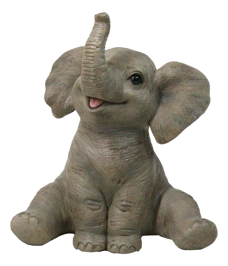 Wildlife African Savanna Elephant Young Calf with Trunk Up Figurine 5"