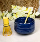 Glossy Navy Blue Ceramic Japanese Matcha Green Tea Bowl Whisk & Scoop Set