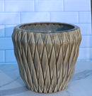 Glazed Pottery Ceramic Diamond Pattern Floral Grey Vase Planter Pot Gardening