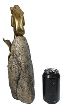 Gold Leaf Abstract Art Mermaid Siren Sitting On Ocean Pillar Rock Figurine 15"H