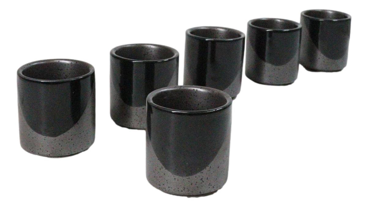 Set of 6 Black And Charcoal Gray Modern Porcelain 1.25oz Ochoko Yuzu Sake Cups