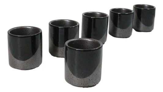 Set of 6 Black And Charcoal Gray Modern Porcelain 1.25oz Ochoko Yuzu Sake Cups