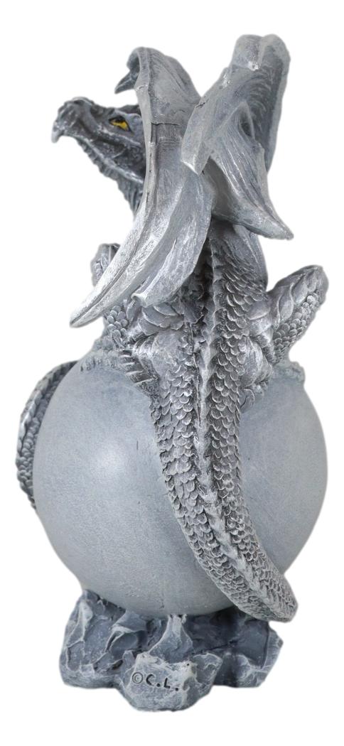 Fantasy Wyrmling White Shadow Ghost Dragon Sleeping On Gray Moon Figurine