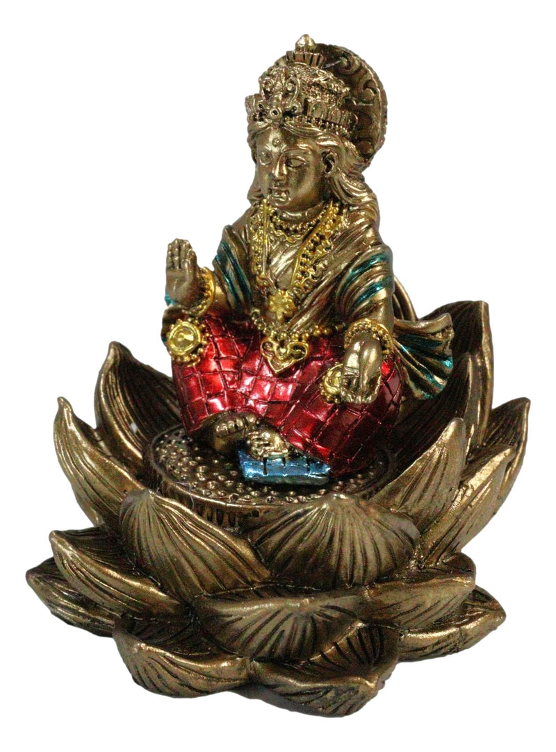 Hindu Goddess Of Fortune Lakshmi Meditating On Padma Lotus Flower Mini Figurine