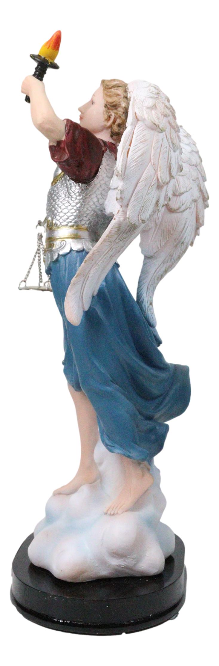 Archangel Saint Uriel Holding Torch and Scales of Justice Figurine With Base 12"