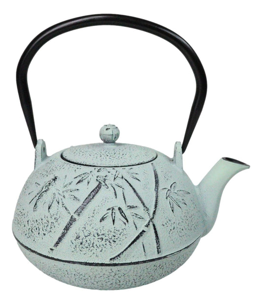 Mint Green Bamboo Forest Design Large Cast Iron Tetsubin Teapot 40oz Tea Pot