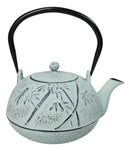 Mint Green Bamboo Forest Design Large Cast Iron Tetsubin Teapot 40oz Tea Pot