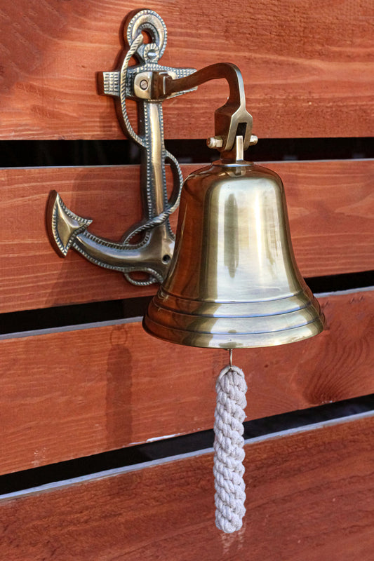 Aluminum Brass Plated Nautical Marine Fouled Anchor Door Wall Dinner Yard Bell