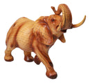 Lucky Elephant Figurine with Trunk Up Faux Wood Carved Look Home Décor 10" Long