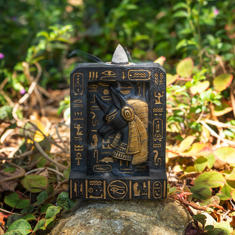 Egyptian God of The Dead Anubis Hieroglyphs Backflow Incense Burner Figurine - Ebros Gift