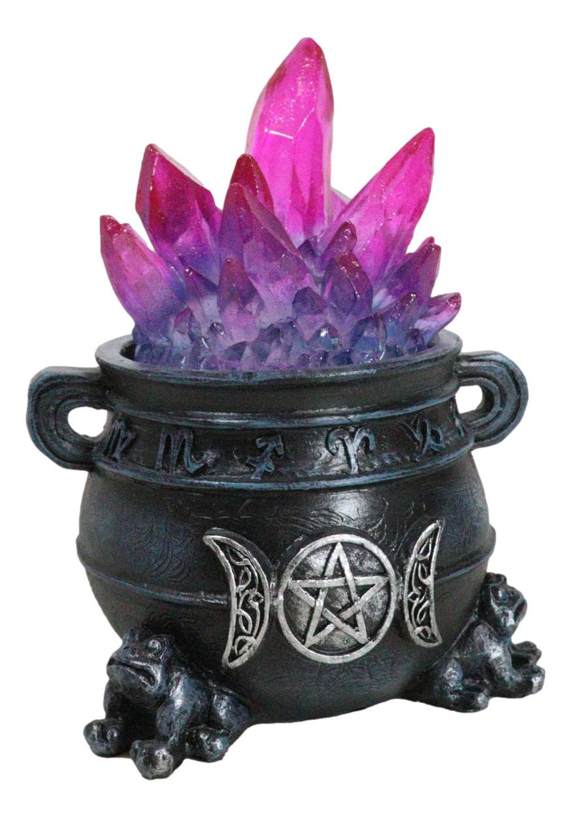 Wicca Triple Moon Pentagram And Zodiac Symbols LED Crystals Cauldron With Toads
