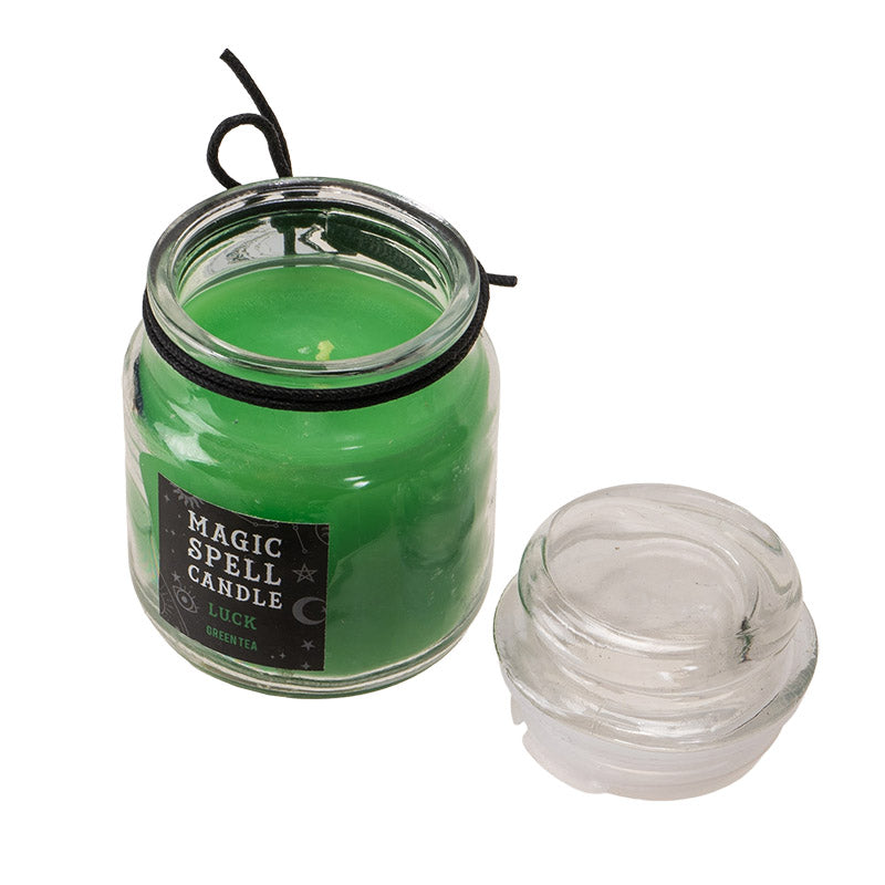 Set of 3 Wicca Halloween Ritual Green Tea Luck Fortune Spell Candle in Glass Jar