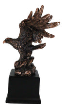 Open Winged American Bald Eagle Landing On Rock Steppes Figurine With Base