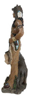 Native Tribal Indian Warrior Holding Bow And Arrow With Alpha Gray Wolf Figurine