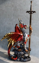 Red King's Knight Armored Dragon With Gothic Skull Sword Letter Opener Figurine