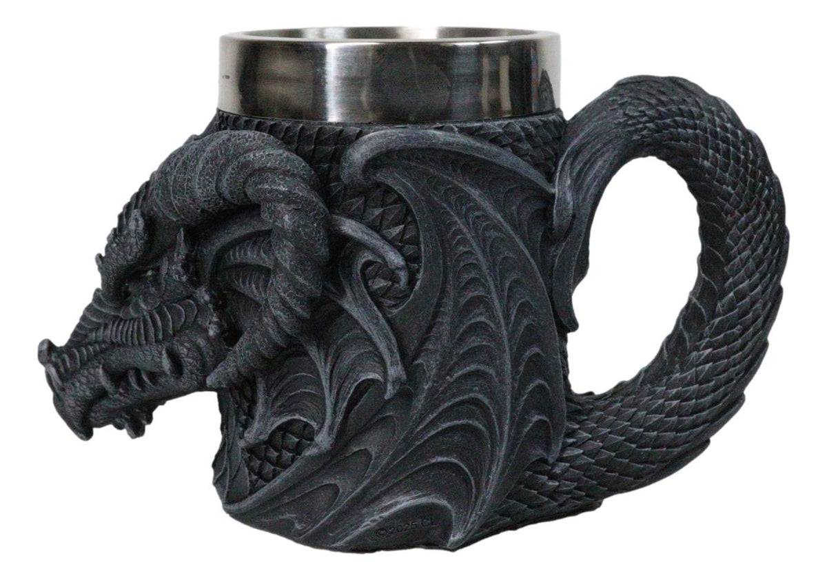 Faux Stone Gothic Horned Dragon Gargoyle Behemoth 16oz Coffee Mug Tankard Cup