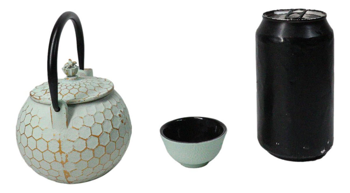 Mint Green Honeycomb Petite Cast Iron Teapot 10oz With 4 Mini Tea Cups Set