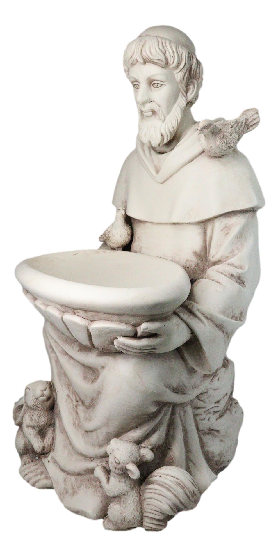 Sitting Saint Francis with Animals Large Outdoor Bird Bath Garden Statue 27"H - Ebros Gift