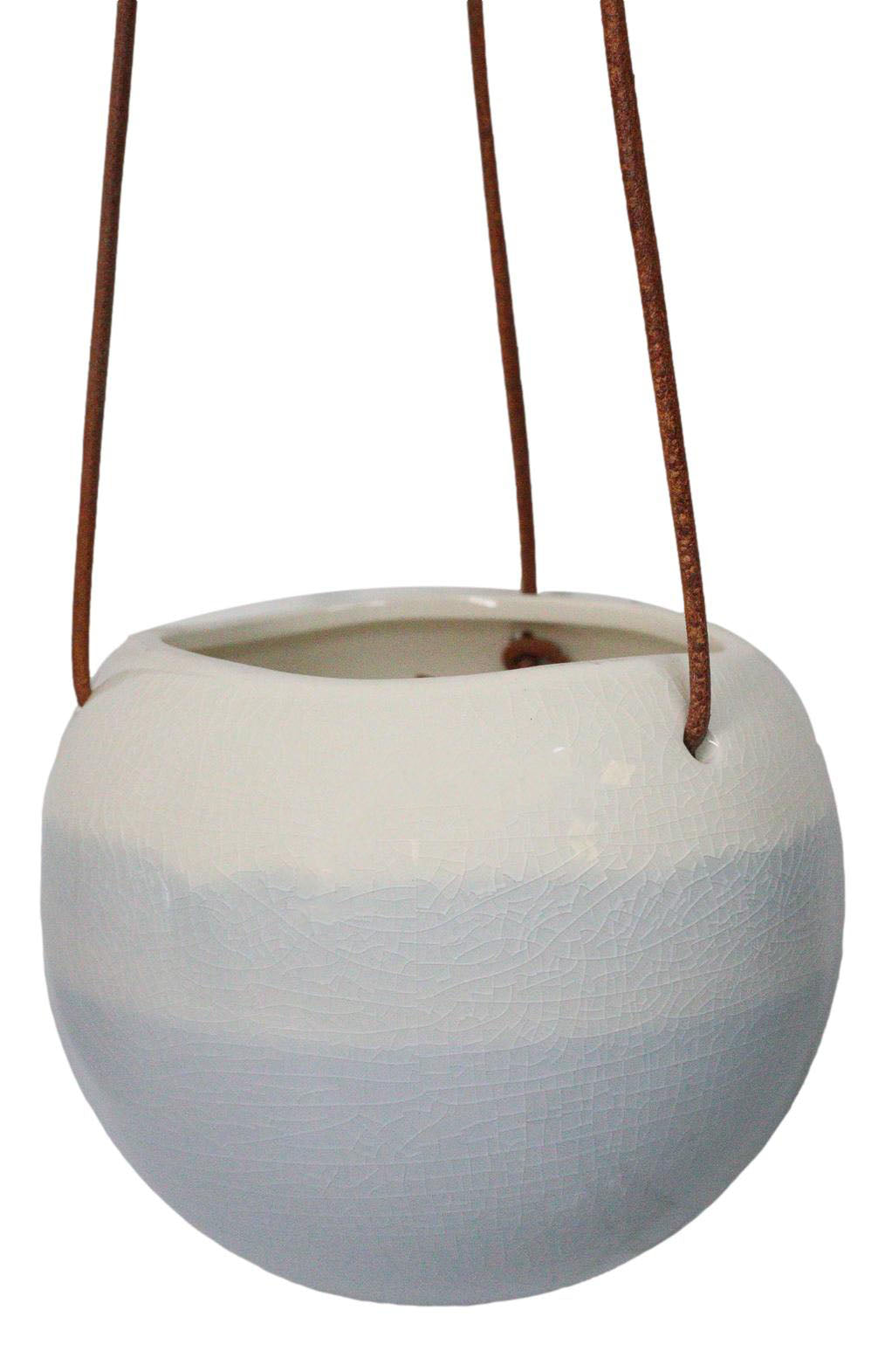 Set of 2 Pastel Blue and Pink Hanging Pot Planters With Leather Rope Strings