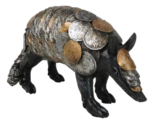 Western Rustic Armadillo With Engraved Coins Armor Money Savings Piggy Bank - Ebros Gift