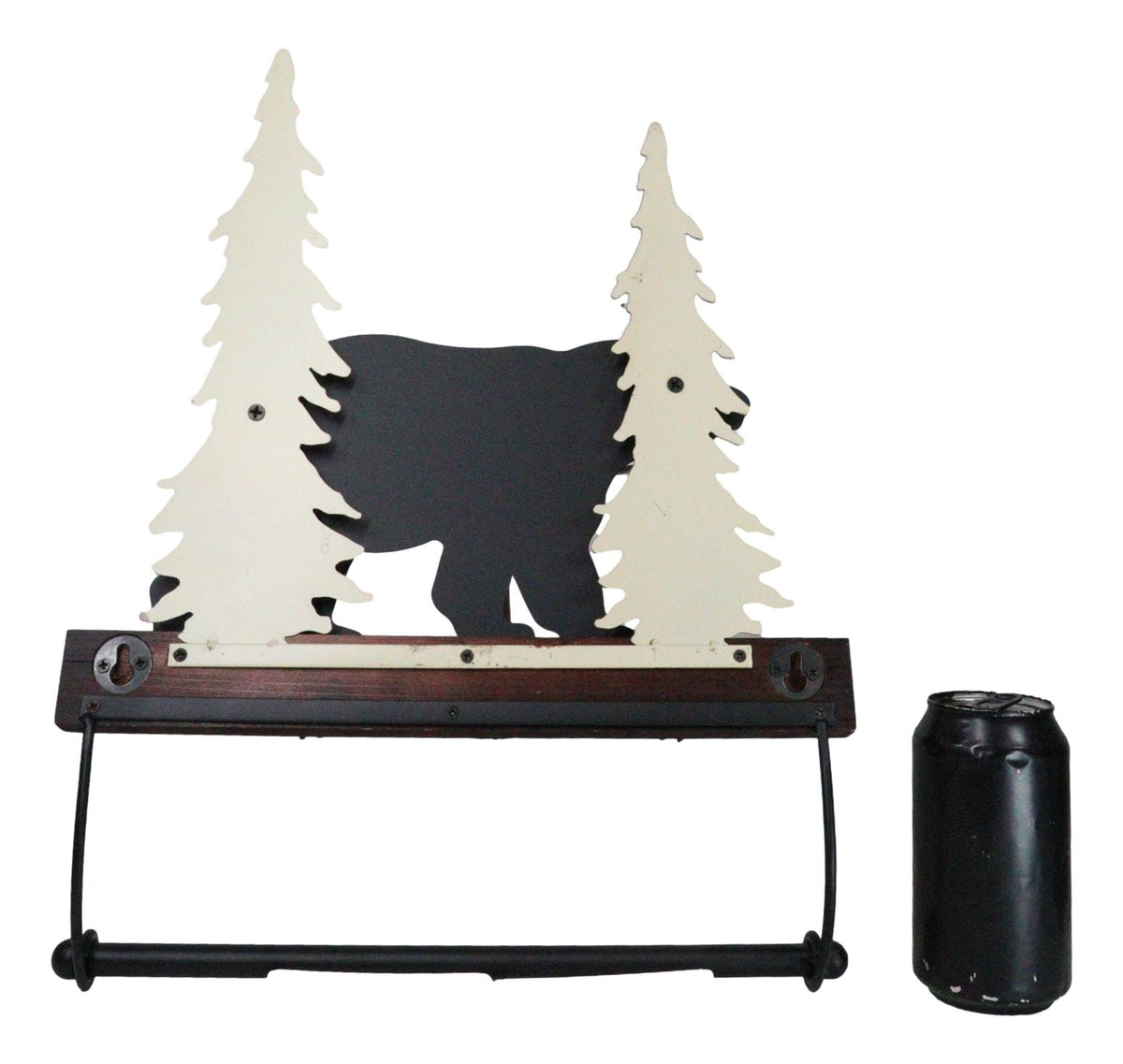 Rustic Western Black Bear by Pine Tree Forest Wooden Wall Hand Towel Holder Bar