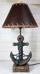 Rustic Sea Nautical Wharf Ship Anchor With Getty Ropes Table Lamp With Shade
