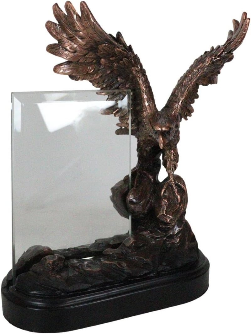 American Bald Eagle Landing On Rocky Pillar Picture Frame Bronzed Resin Figurine