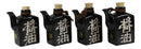 Set Of 4 Black Traditional Japan Soy Sauce Dispenser Flask 9oz Calligraphy