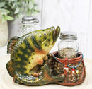 Nautical Fisherman Sea Bass Fishing With Wicker Bags Salt Pepper Shakers Holder
