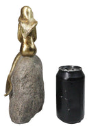 Gold Leaf Resin Mermaid Siren Sunbathing On Giant Ocean Rock Figurine 10.75"H