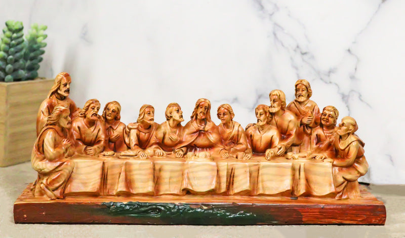 Leonardo Da Vinci The Last Supper Jesus And Disciples Faux Cedar Wood Figurine