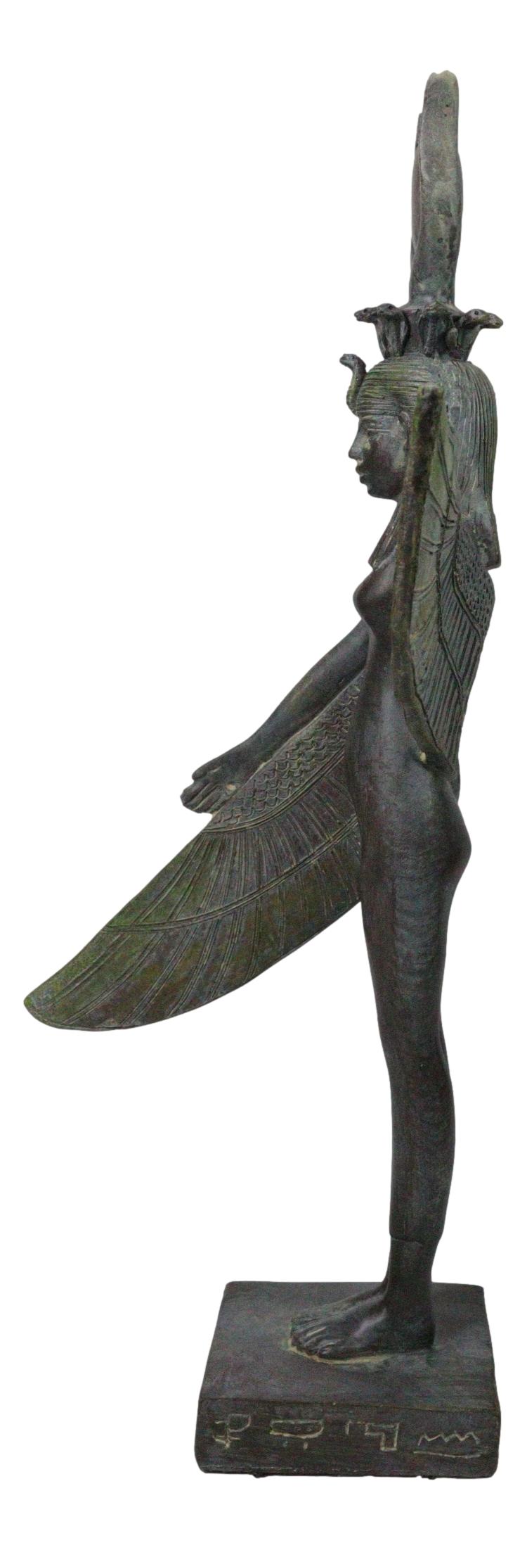 Goddess Isis Ra With Raised Left Wing On Hieroglyphic Base Figurine 14" Tall