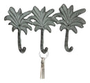 Pack Of 2 Cast Iron Verdigris Beach Coconut Palm Trees Triple Wall Key Hooks