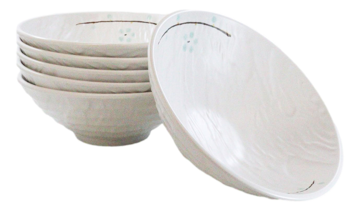 Set Of 6 Modern Yukino Hana Melamine Large Ramen Soup Pasta Salad Bowls 46oz 9"D