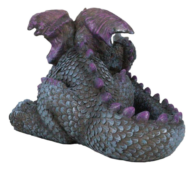 Whimsical Fantasy Purple Shy Garden Dragon Hatchling Hiding Behind Tail Figurine