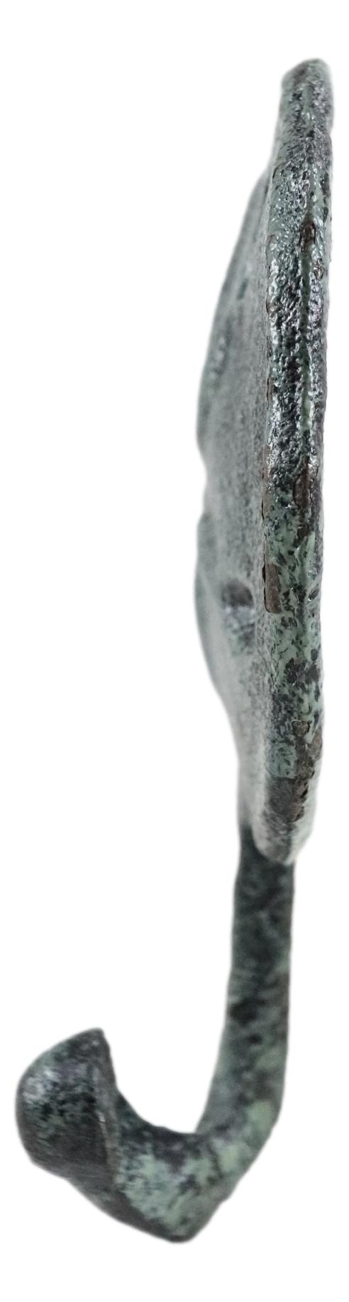 Set Of Two Cast Iron Verdigris Coastal Marine Sand Dollar Wall Coat Hook Hangers