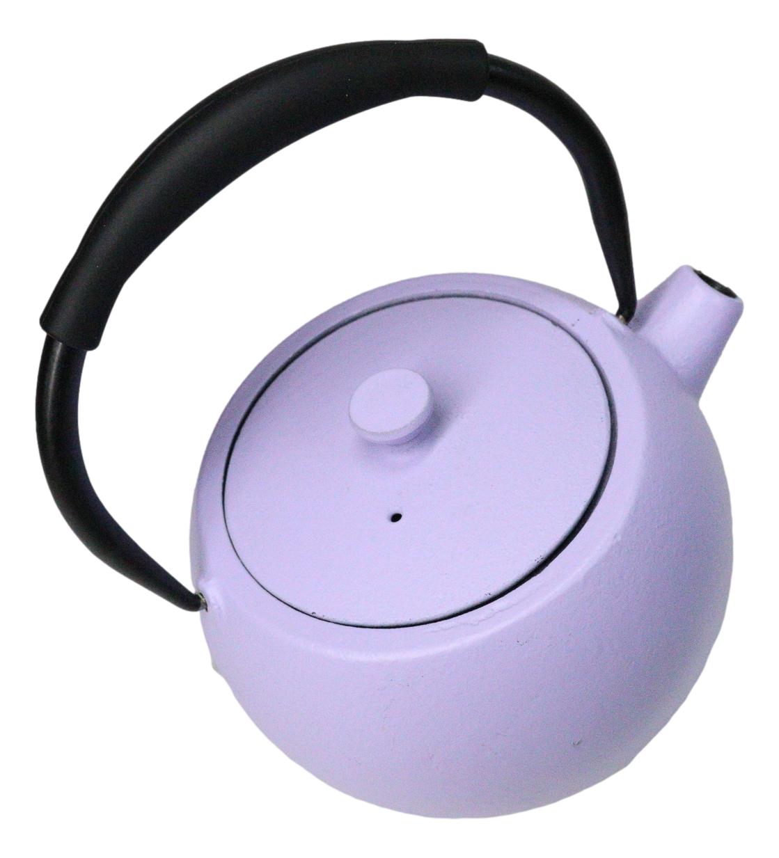 Pastel Purple Minimalist Tilted Round Cast Iron Teapot 28oz Tea Pot With Handle
