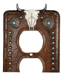 Set of 2 Western Cow Skull Turquoise Concho Wall Double Receptacle Switch Plates