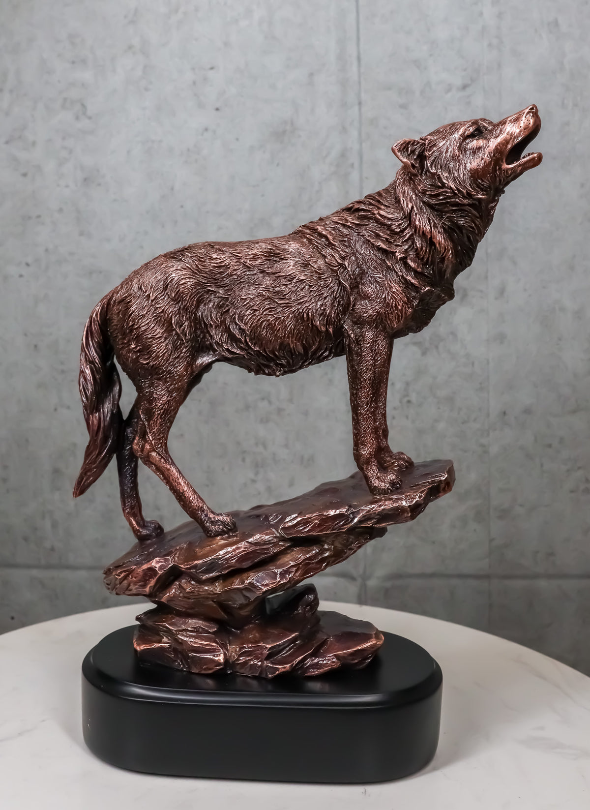 Midnight Moon Howling Alpha Gray Wolf Statue In Bronze Electroplated Finish - Ebros Gift