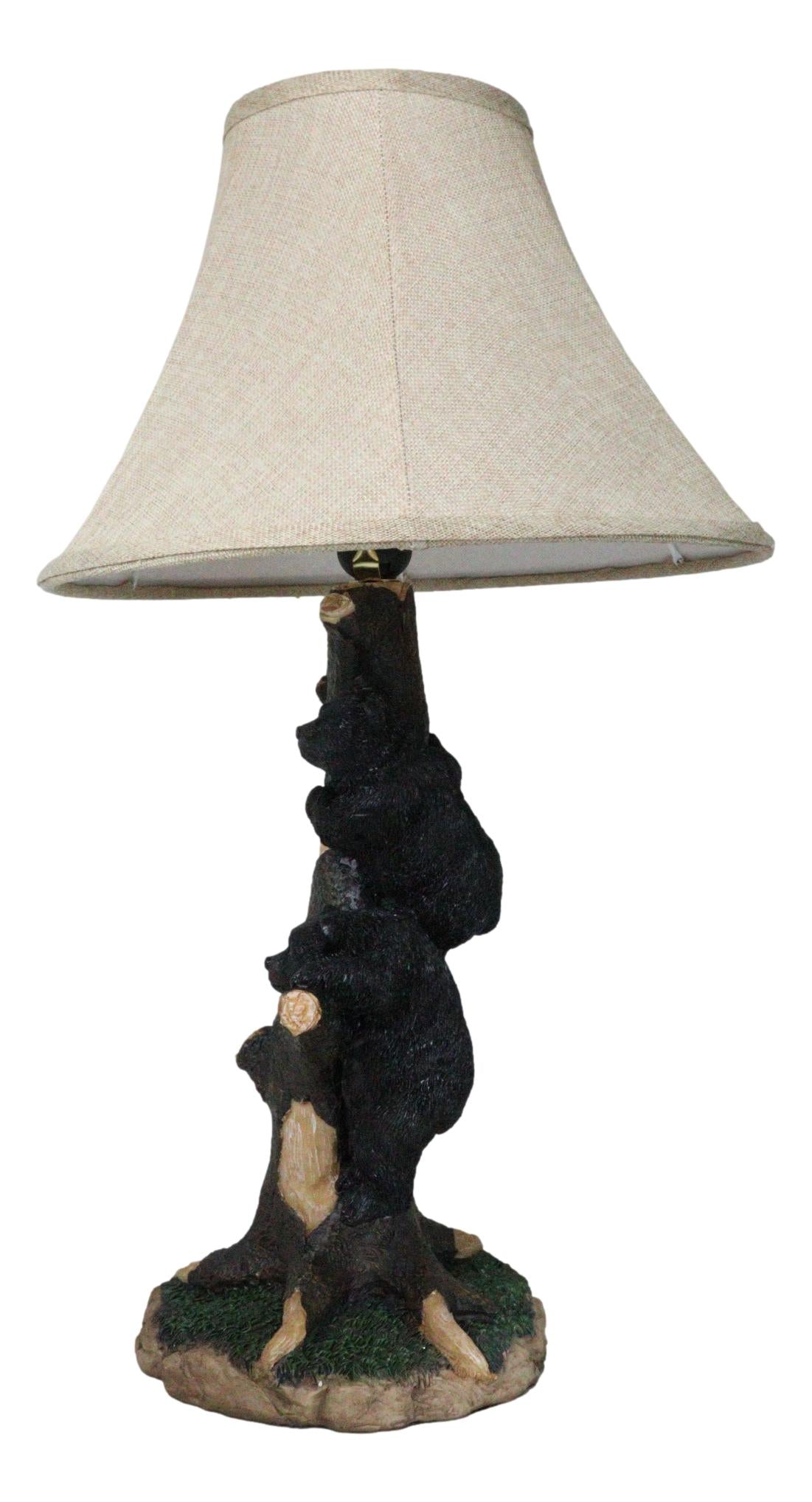 Rustic Western Forest Playful Black Bear Cubs Climbing On Tree Trunk Table Lamp