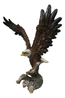 Large Bald Eagle Figurine with Outstretched Wings Taking Flight from Tree Branch