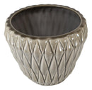 Glazed Pottery Ceramic Diamond Pattern Floral Grey Vase Planter Pot Gardening