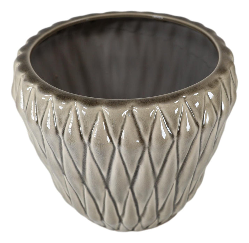 Glazed Pottery Ceramic Diamond Pattern Floral Grey Vase Planter Pot Gardening