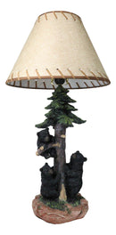 Rustic Western Forest Black Mama Bear With Cubs Climbing On Pine Tree Table Lamp